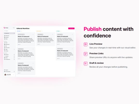 Exemple d'une section de la page d'accueil de Decap CMS en mode clair
