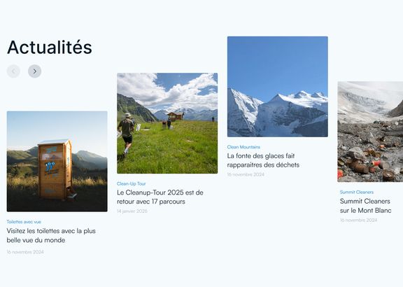 Wireframe de la section des actualités, les articles sont positionnées de manière à représenter la silhouette d'une montagne